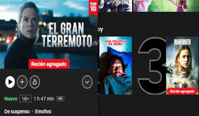 La película 'El gran terremoto' encabeza el top 10 de Netflix. Foto: captura de Netflix   